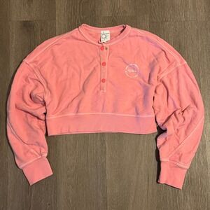 Offline by Aerie Womens Pink Cropped Henley Sweatshirt Graphic Small S P